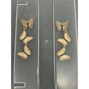 BaubleBar Graduated Triple Butterfly Linear Drop Earrings Pink Cream Gold Tone